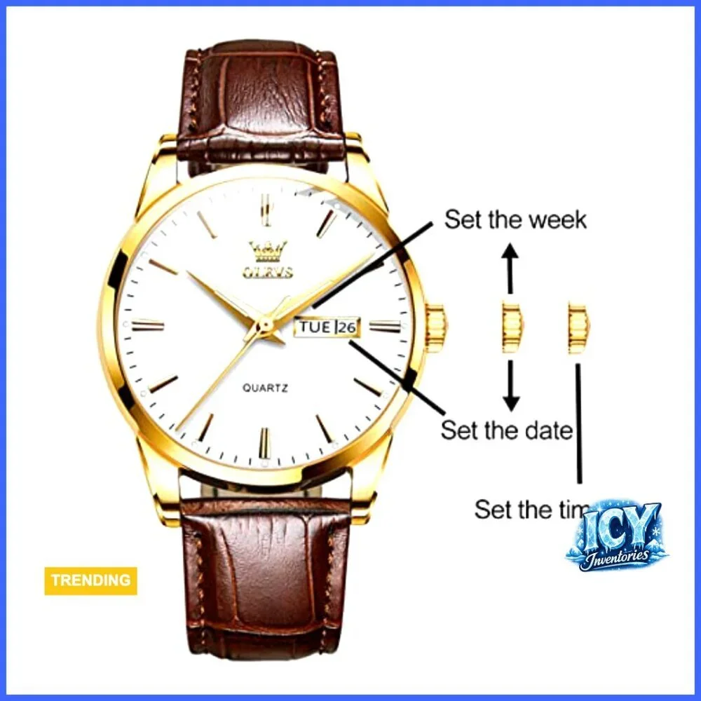 Men's Casual Leather Watch with Date Waterproof Quartz Movement
